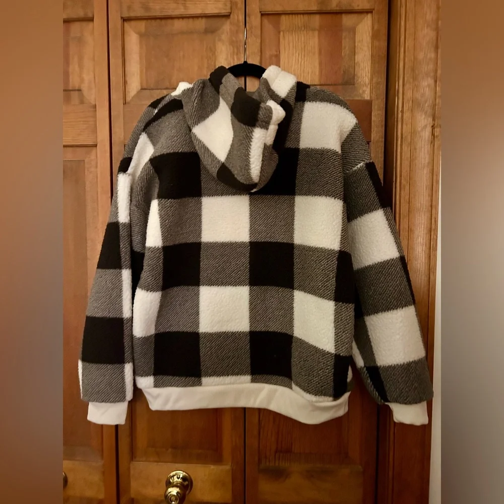 American Eagle Outfitters Men’s Grey Black & White Checked Fleece Hoodie Sz MMM